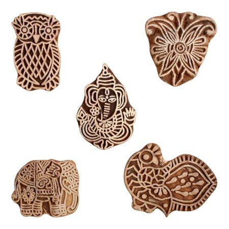 Set of 5 Piece New Mix Wooden Printing Block